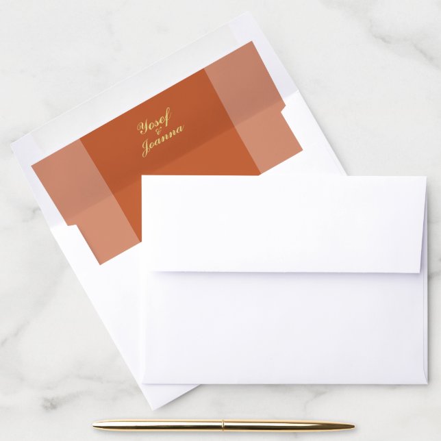 Terracotta and Gold Wedding Couple Envelope Liner (Desk)