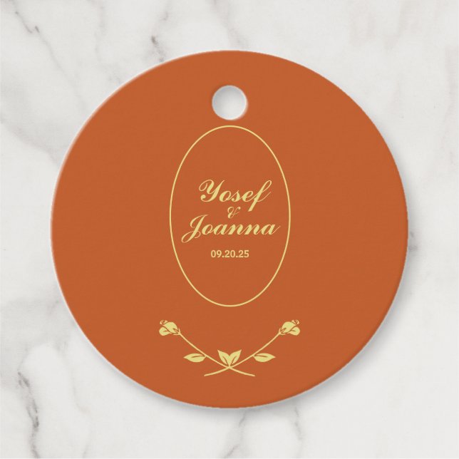 Terracotta and Gold Wedding Favor Tag (Front)
