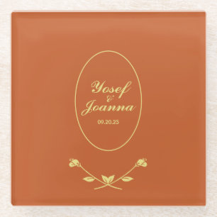 Terracotta and Gold Wedding Glass Coaster