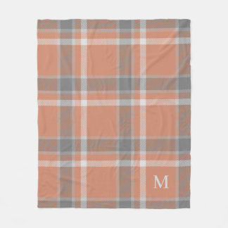 Terracotta and Gray Tartan Plaid with Monogram Fleece Blanket