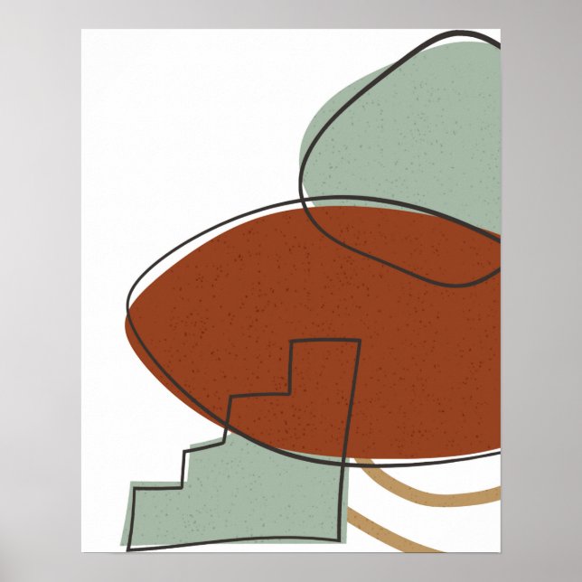 Terracotta and Green Abstract Shapes Art Print (Front)