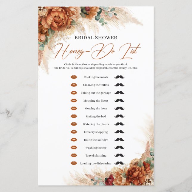 Terracotta and greenery pampas rust Honey-Do List (Front)