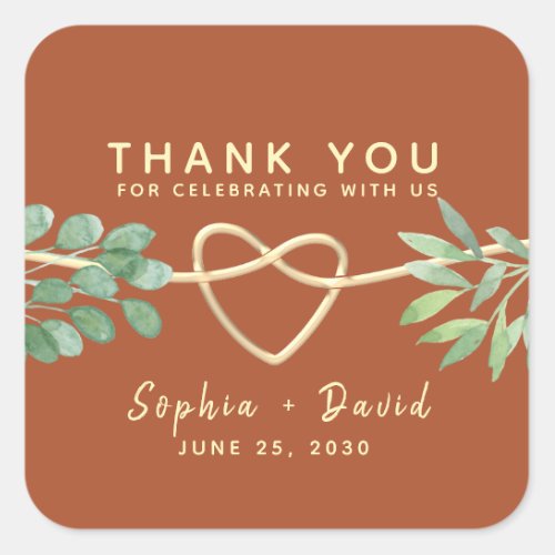 Terracotta and Greenery Wedding Thank You Square Sticker