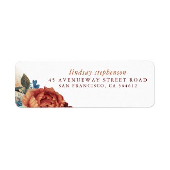 Terracotta And Navy Blue Flowers Fall Label by lovelywow at Zazzle