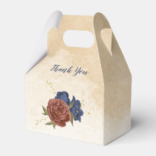 terracotta and navy blue flowers wedding favor boxes