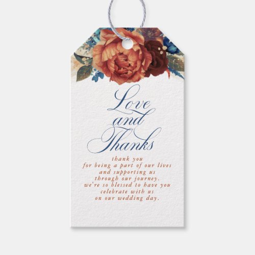 Terracotta and Navy Blue Love and Thanks Gift Tags
