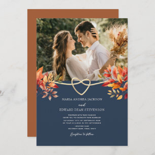 Terracotta and Navy Blue Rustic Fall Wedding Invitation