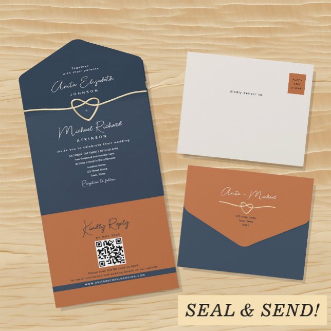 Terracotta and Navy Blue Wedding All In One Invitation (Creator Uploaded)