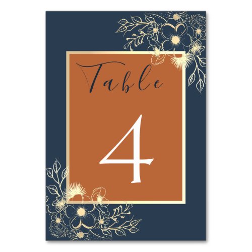 Terracotta and Navy Blue Wedding Table Number