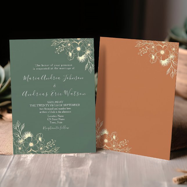 Terracotta and Olive Green Floral Wedding Invitation (Creator Uploaded)