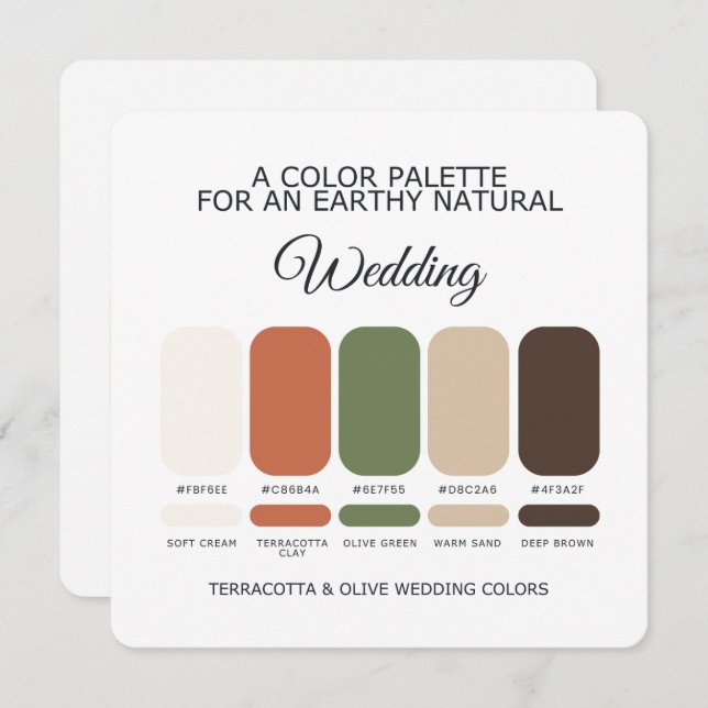 Terracotta and Olive Wedding Color Palette Card (Front/Back)