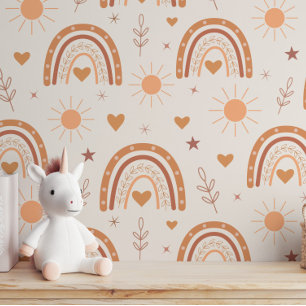 Terracotta and Peach Boho Rainbow Kids Nursery  Wallpaper