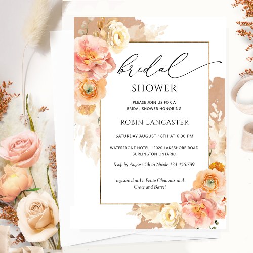 Terracotta and Peach Floral Bridal Shower Brunch Invitation
