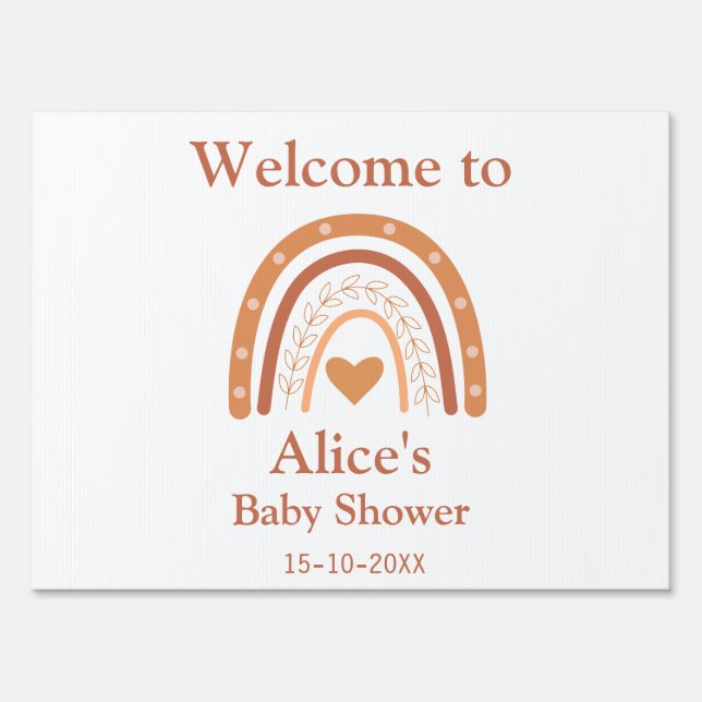 Terracotta and Peach Rainbow  Baby Shower Welcome Sign (Front)