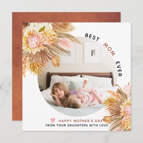 Terracotta and pink flowers Mothers Day photo Holiday Card