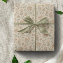 Terracotta and Sage Block Print Wrapping Paper