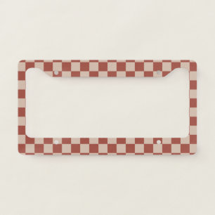 Terracotta and Tan Checkerboard License Plate Frame