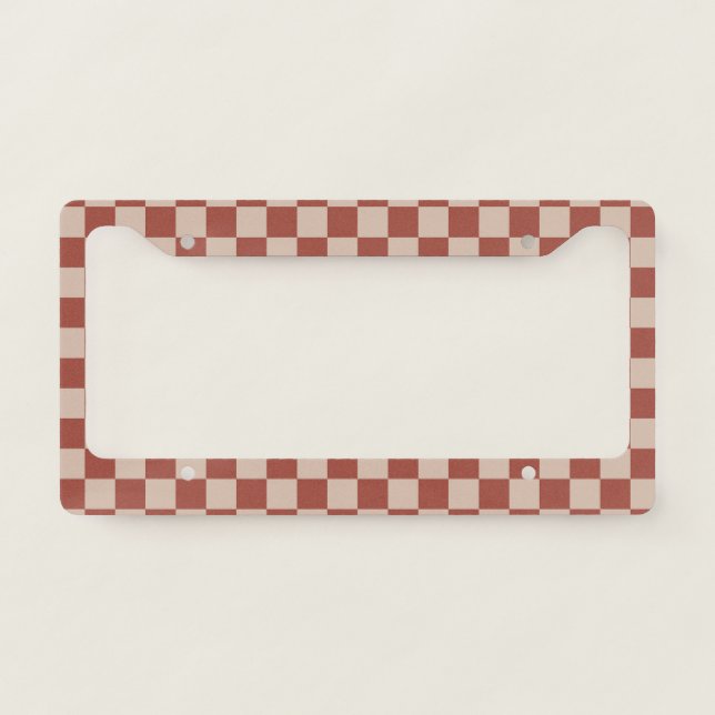 Terracotta and Tan Checkerboard License Plate Frame (Front)
