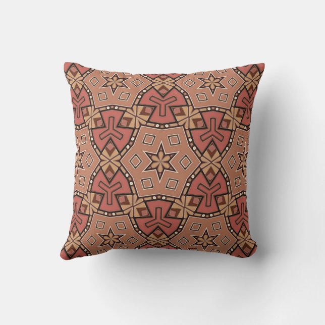 Terracotta and Tan Honeycomb Tile Pattern  Throw Pillow (Back)