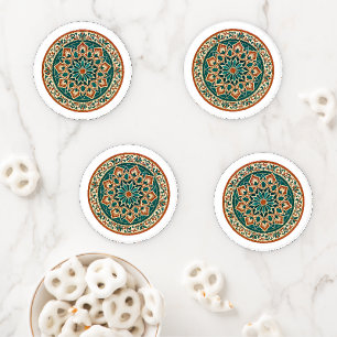 Terracotta and Teal Andalusian Star Ceramic Knob Coaster Set