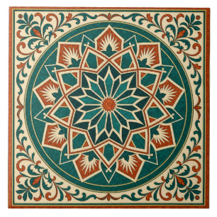 Terracotta and Teal Andalusian Star Ceramic Tile