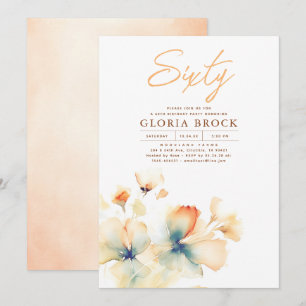 Terracotta and Teal Blue Floral Fall Birthday Invitation