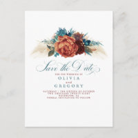 Terracotta and Teal Blue Floral Save The Date