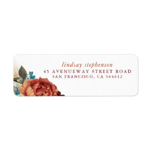 Terracotta and Teal Blue Flowers Fall Label