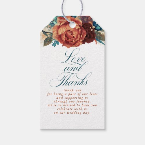 Terracotta and Teal Blue Love and Thanks Gift Tags