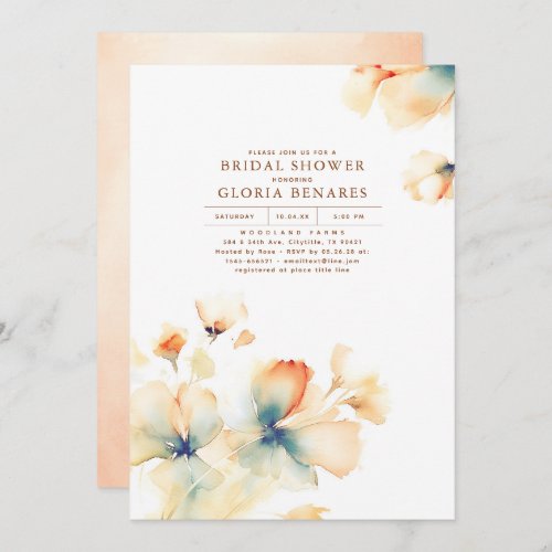 Terracotta and Teal Flowers Modern Bridal Shower Invitation