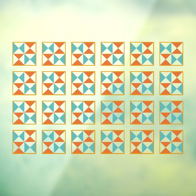 Terracotta and teal square tiles Window Cling (Sheet 3)