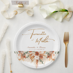 Terracotta and Tequila Bright Pampas Wedding  Paper Plates