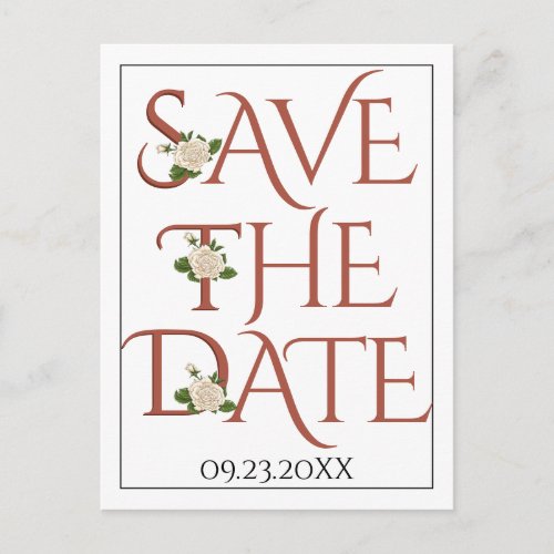 Terracotta and typography wedding Save the Date Postcard