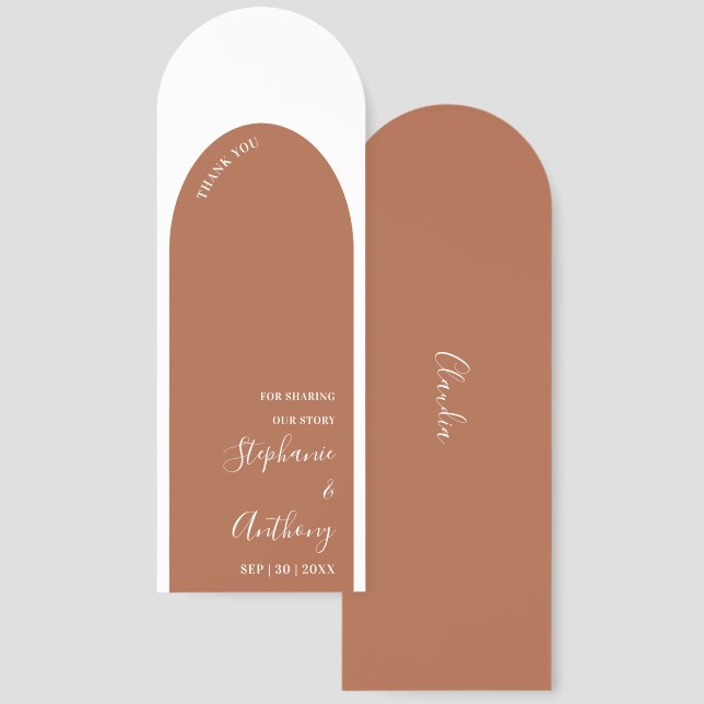 Terracotta and White Arch Wedding Bookmarks (Front & Back)