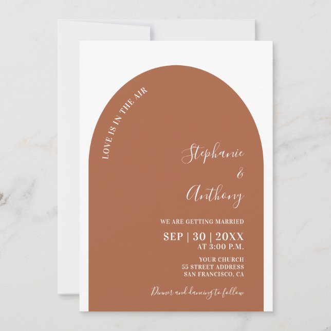 Terracotta and White Arch Wedding Invitation (Front)
