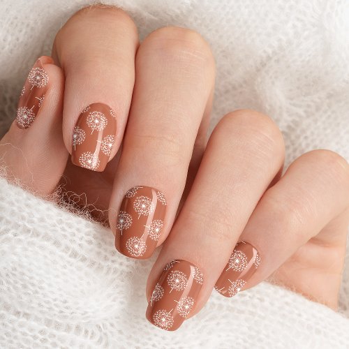 Terracotta And White Dandelions Floral Pattern Minx Nail Art