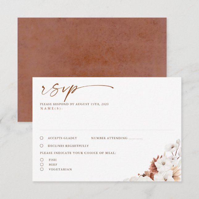 Terracotta and White Floral Boho Wedding RSVP (Front/Back)