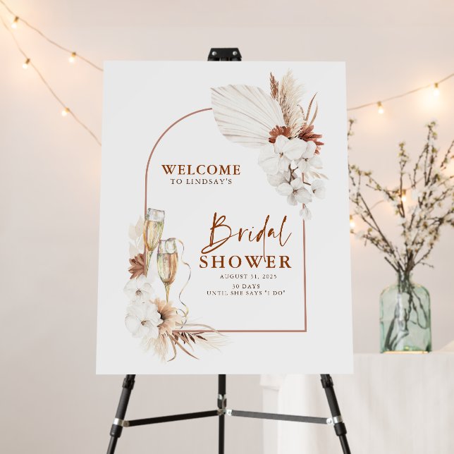 Terracotta and White Floral Bridal Shower Welcome Foam Board (In Situ (Stand))