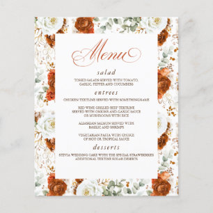 Terracotta and White Floral Elegant Wedding Menu Flyer