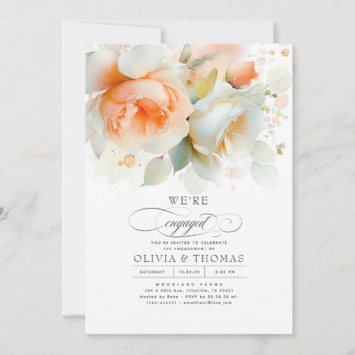 Terracotta and White Floral Engagement Party Photo Invitation