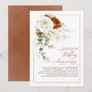 Terracotta and White Floral Wedding Anniversary Invitation