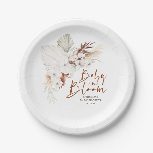 Terracotta and White Flowers Boho Baby Shower Paper Plates