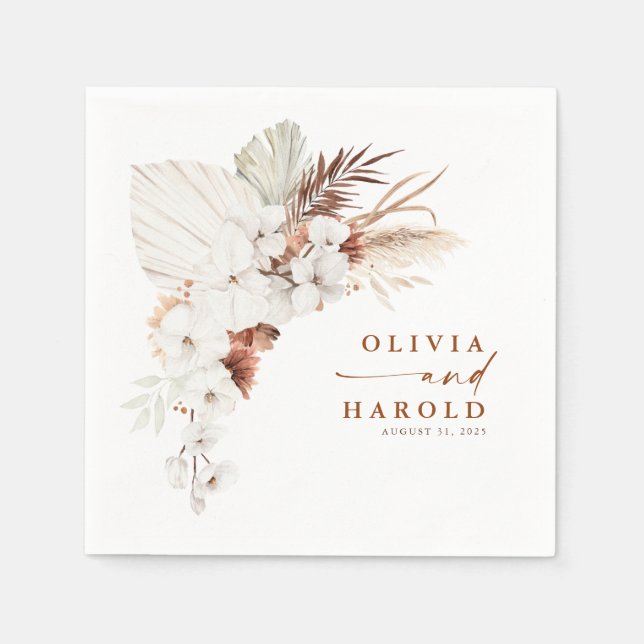 Terracotta and White Flowers Boho Elegant Wedding Napkins (Front)