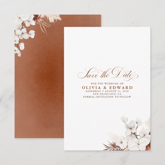 Terracotta and White Flowers Boho Save the Date (Front/Back)