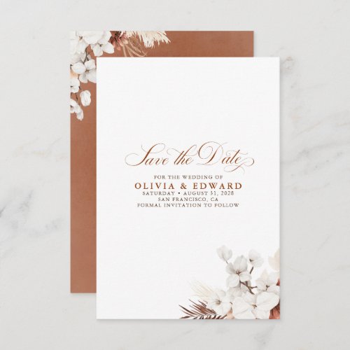 Terracotta and White Flowers Boho Save the Date