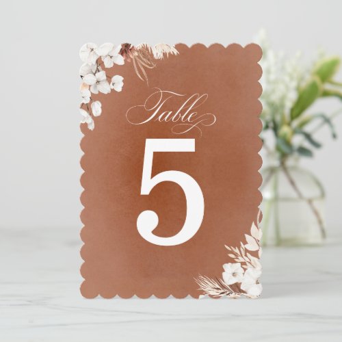 Terracotta and White Flowers Boho Table Number