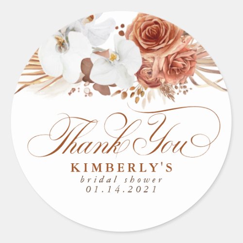 Terracotta and White Flowers Boho Thank You Classic Round Sticker