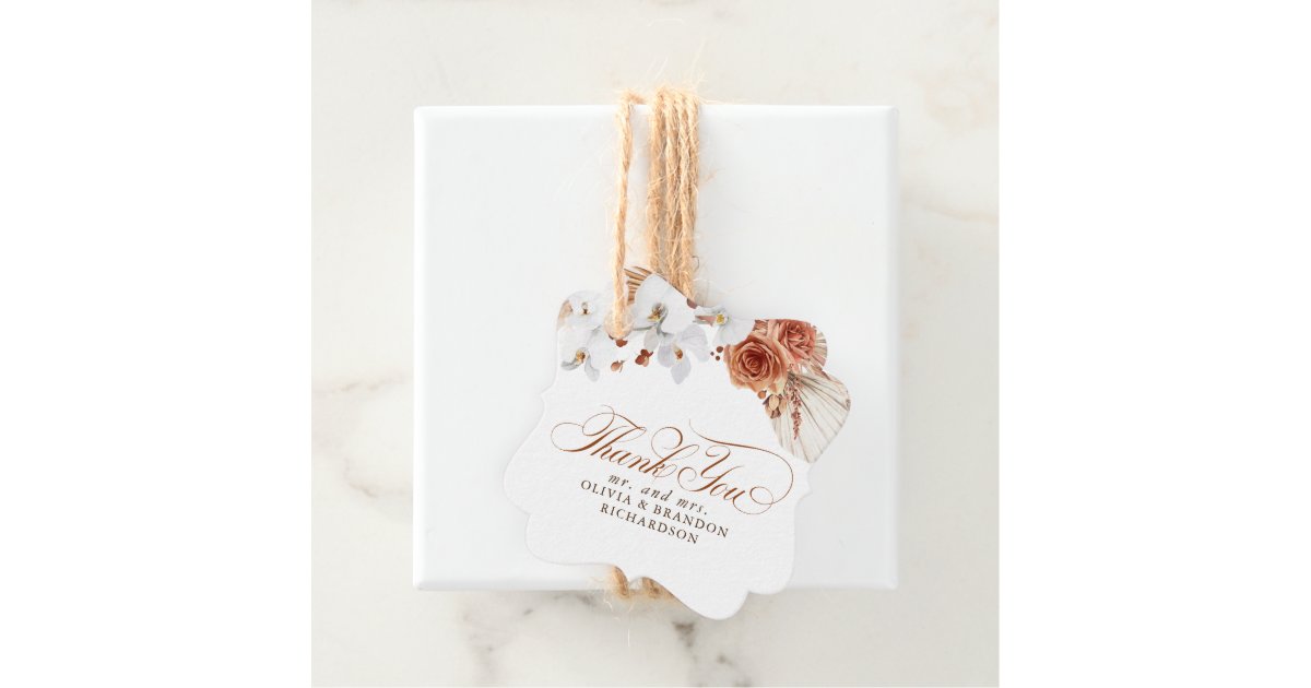 Terracotta and White Flowers Boho Thank You Favor Tags | Zazzle