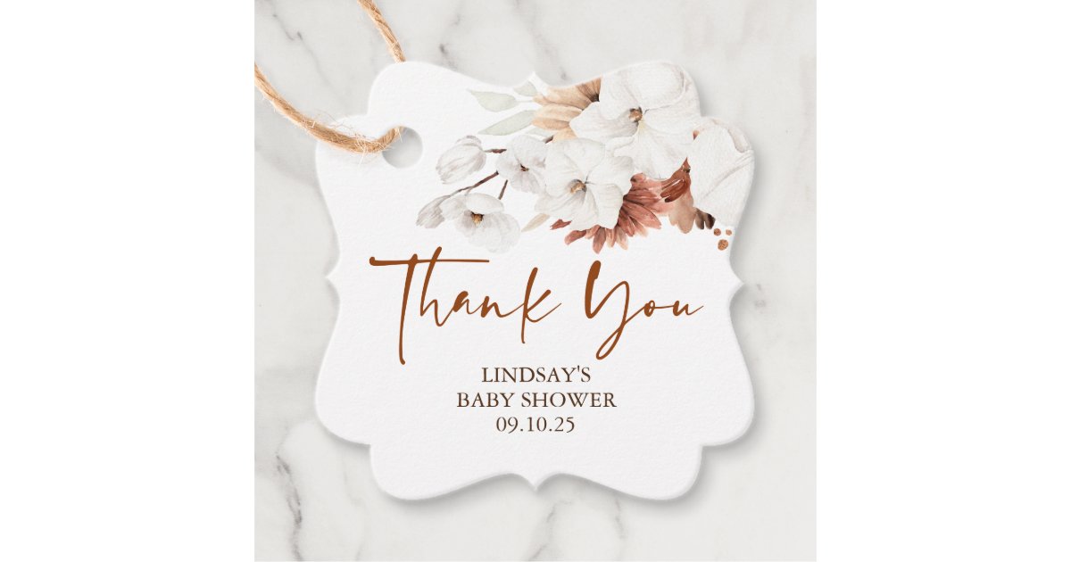 Terracotta and White Flowers Boho Thank You Favor Tags | Zazzle