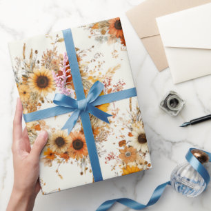 Terracotta and White Flowers Botanical Boho Exotic Wrapping Paper